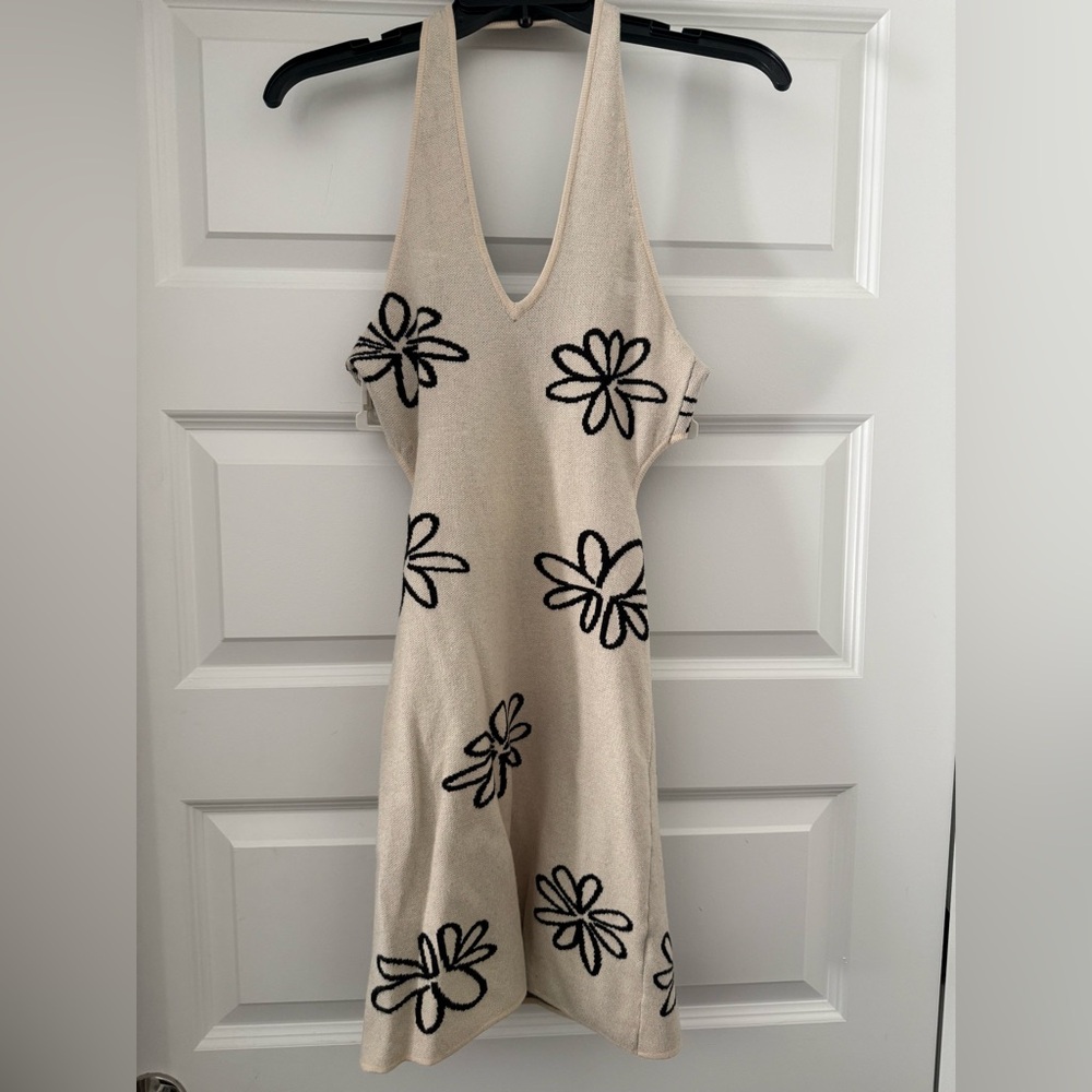 Altar’d State Cream & Black Floral Halter Dress